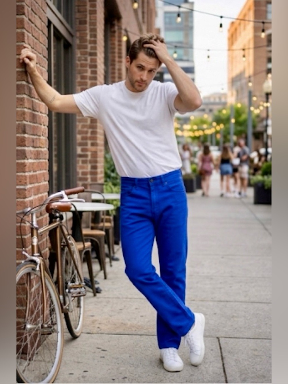Levi's 513 Slim Straight Jeans Men 34x32 Royal Blue Stretch Twill 5-Pocket
